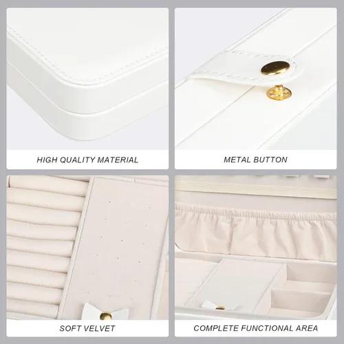 Miniatura 18 de Joyero pequeño, joyero de viaje portátil para mujer, mini organizador de viaje de 2 capas, regalo para mujeres y niñas, negro A