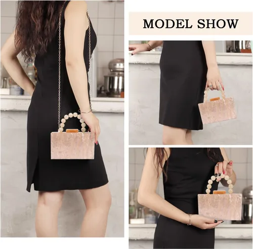 Miniatura 5 de KUANG! Bolso de mano de acrílico para mujer, bolso de noche, bolso cruzado con cadena de perlas para banquetes y fiestas