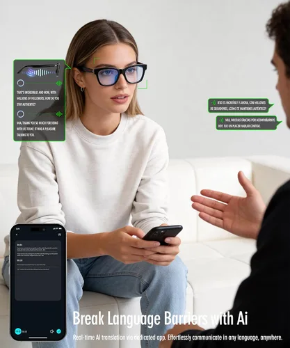 Miniatura 4 de Lentes inteligentes AI, gafas de audio Bluetooth para hombres y mujeres, lentes inteligentes de luz azul con cancelación de ruido, llamadas manos