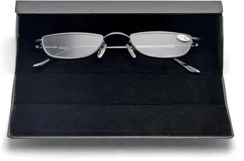 Miniatura 4 de ZUVGEES Gafas de lectura vintage de aleación semi sin montura para hombres y mujeres, medio marco, gafas delgadas con estuche elegante T0340