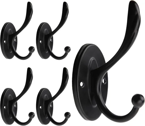 5 ganchos negros para abrigos montados en la pared, ganchos de pared negros mate con tornillos, ganchos de metal negro mate para toallas para baños,