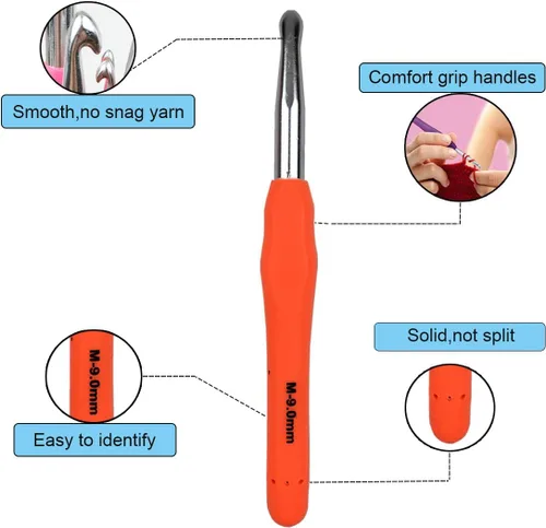 Miniatura 2 de Mdoker Ganchos de ganchillo extralargos, agujas de ganchillo de tamaño grande M/N/13 (0.354 in), mango ergonómico suave para ganchillo hecho a mano