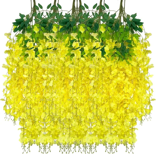 Miniatura 12 de Paquete de 12 guirnaldas de flores colgantes de glicina blanca, enredaderas de flores artificiales de 3.77 pies, glicinia falsa, guirnalda colgante