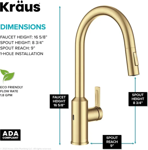 Miniatura 7 de Kraus Oletto KSF-2830BB - Pulverizador desplegable de una sola manija para grifos de cocina con sensor sin contacto en latón cepillado Bronce