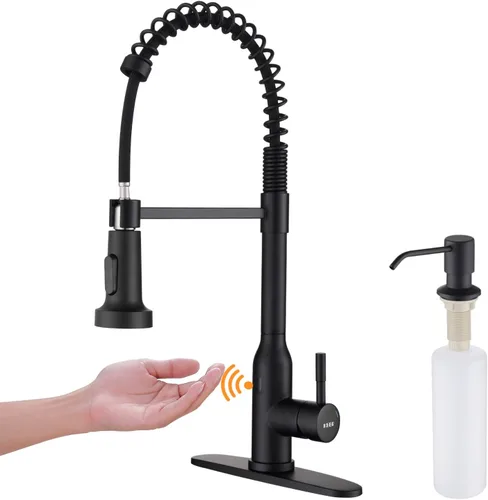 Miniatura 12 de Grifo de Cocina sin Contacto, KEER Sensor de Movimiento Inteligente sin Manos de Mango Único con Resorte para Fregadero de Cocina con Rociador Oro