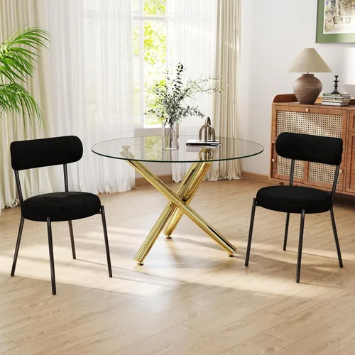 Miniatura 34 de Juego de mesa de comedor redonda de cristal negro para 2, juego de mesa de cocina pequeña y moderna de 36 pulgadas con 2 sillas de comedor tapizadas