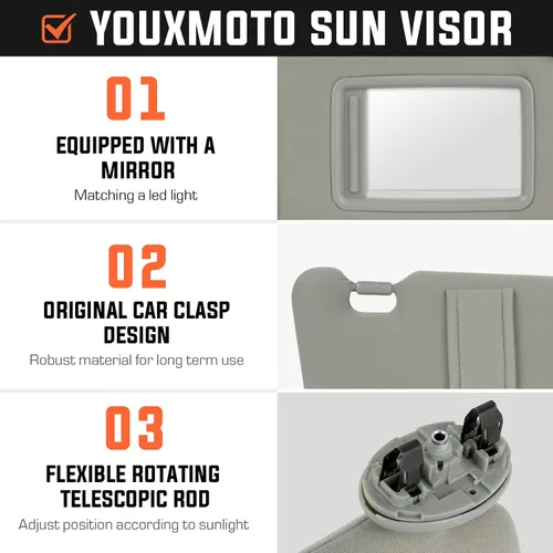 Miniatura 3 de Youxmoto - Viseras solares para lado izquierdo del conductor y lado derecho del pasajero para Toyota Camry 2007 2008 2009 2010 2011 sin techo