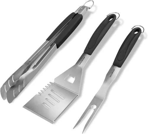 Miniatura 9 de HAUSHOF Accesorios para Parrilla Grandes de Servicio Pesado, Juego de Barbacoa, Regalos para Hombres y Mujeres - Espátula, Tenedor y Pinzas de Acero