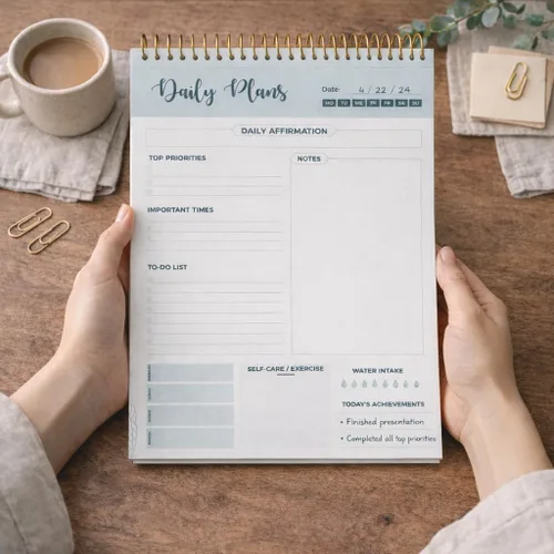 Miniatura 6 de Agenda diaria con espiral, 100 hojas sin fecha, bloc de notas de escritorio, calendario motivacional, organizador, rastreador de productividad