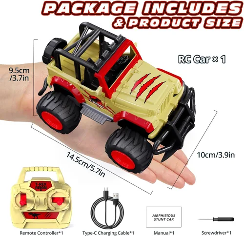 Miniatura 8 de Tecnock Mini auto RC para niños, auto a control remoto a escala 1:32 con batería recargable tipo C, 2.4 GHz duradero pequeño camión RC con fácil