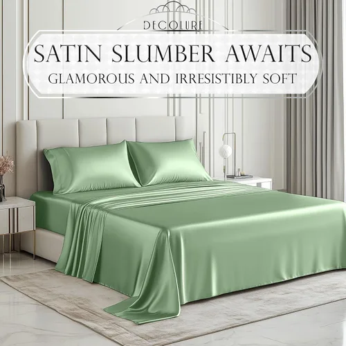 Miniatura 168 de DECOLURE Sábanas de satén – Juego de ropa de cama de lujo sedoso tamaño matrimonial de 6 piezas, más suave que la seda, sin arrugas con sábana