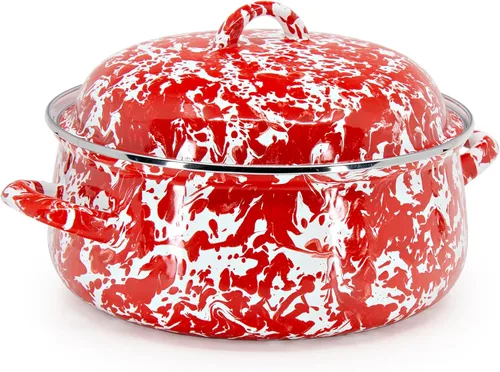 Golden Rabbit Horno holandés esmaltado, 4 cuartos de galón, remolino rojo Rojo espiral