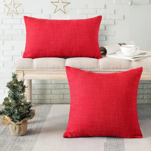 Miniatura 7 de OTOSTAR - Juego de 2 fundas de cojín decorativas de lino cuadradas para almohadas, fundas de cojín para sofá, dormitorio o automóvil, 14 x 14 Rojo