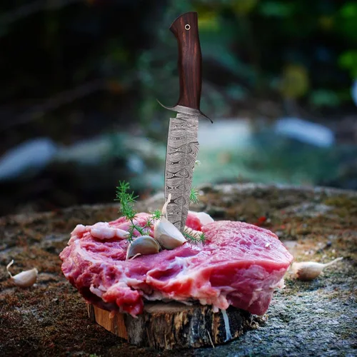 Miniatura 5 de El cuchillo de caza de hoja fija es tu mejor compañero de caza, cuchillo de supervivencia de acero de Damasco forjado a mano con mango de madera