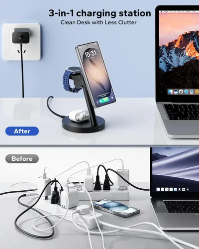 Miniatura 3 de KPON Estación de carga 3 en 1 para Samsung, soporte de cargador inalámbrico magnético para MagSafe para Samsung Galaxy S26 Ultra/S25/Z Fold7/Flip7