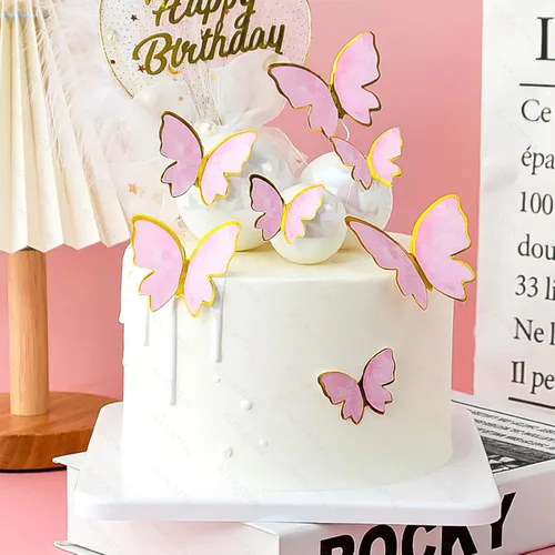 Miniatura 3 de AUOCATTAIL 20 piezas de decoración de pastel de mariposa 3D rosa y morado mariposa para niñas y mujeres, decoración de pastel de cumpleaños, boda
