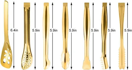 Miniatura 2 de Picowe Juego de 7 mini cucharas de servir, pinzas de aperitivos de 6 pulgadas, pinzas pequeñas de hielo de azúcar para barra de té, café, acero