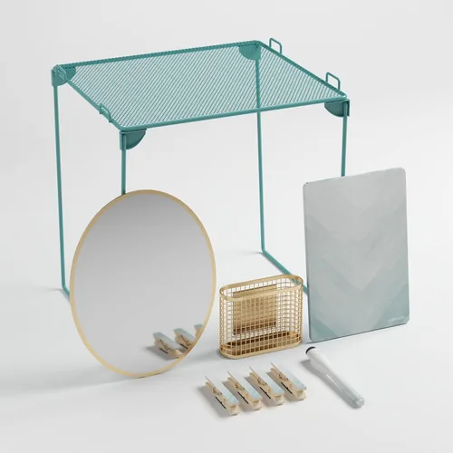 U Brands Kit de accesorios para casilleros Blue Chevron, con pinzas magnéticas, espejo, pizarra blanca, marcador, organizador, estante