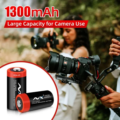 Miniatura 2 de CR123A - Batería de litio de 3 V, 3 voltios, 1600 mAh, batería de litio de alta potencia, larga duración para cámara, sistema de alarma, linterna