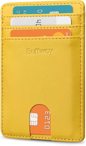 Miniatura 80 de Buffway Billetera delgada para hombre, minimalista con bolsillo frontal delgado, tarjetero de cuero con bloqueo RFID para viajes de trabajo