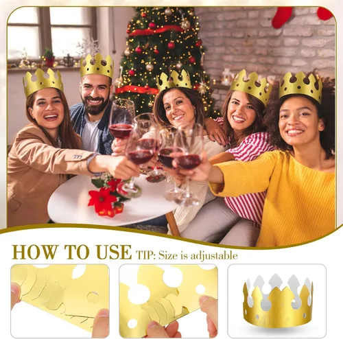Miniatura 5 de Crtiin 200 coronas de papel doradas a granel King Gold Party Crown Princess Coronas Sombreros para fiesta de cumpleaños Celebración Suministros