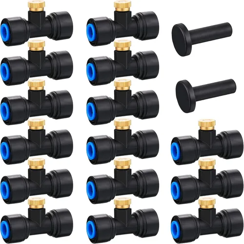 Hotop Mister - 15 boquillas de latón de 1/4 de pulgada, boquillas de repuesto con tapones para sistema de refrigeración al aire libre, accesorios de
