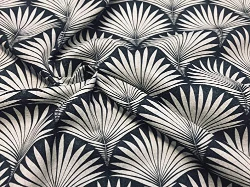 Miniatura 5 de LushFabric Tela de abanico floral de damasco geométrico Art Deco – Tapicería de cortina para decoración del hogar – 55 pulgadas de ancho – Negro
