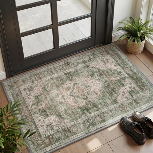 Miniatura 8 de AMOAMI - Alfombra de área de 5 x 7 pulgadas, alfombras para sala de estar - alfombras vintage suaves verdes para dormitorio - alfombra Verde oliva