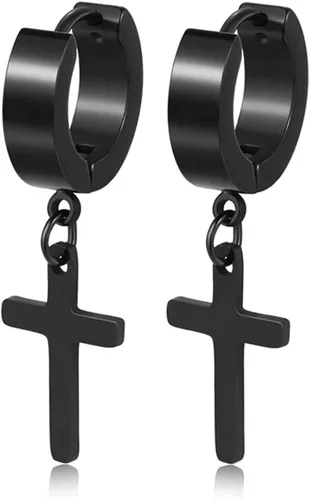 Juego de aretes de cruz de acero inoxidable para hombres y mujeres, aretes colgantes con bisagras para hombres y mujeres, plata, oro, negro