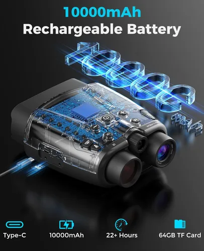 Miniatura 5 de Gafas de visión nocturna, prismáticos de visión nocturna 4K con pantalla HD de 3.99 pulgadas, 10000 mAh recargable, tarjeta de 64 GB incluida