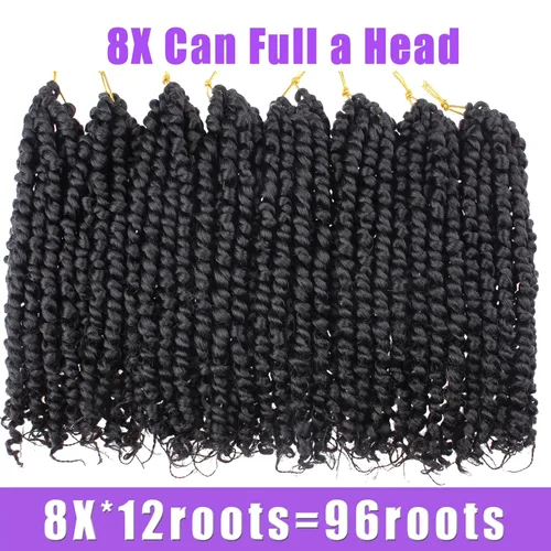 Miniatura 3 de ZRQ Paquete de 8 paquetes de cabello corto pretrenzado Bob Passion Twist con extremos rizados, 10 pulgadas, cabello negro preenrollado, 12