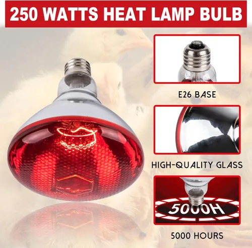 Miniatura 3 de Bombillas de calor de pollo de 250 W, lámpara de calor PAR38 para pollitos, bombilla de calor reflector infrarrojo para calentador de criadera