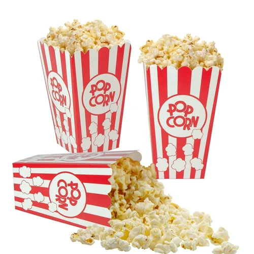 Miniatura 10 de 24 paquetes de cajas de palomitas de maíz con rayas rojas - Mini contenedores de papel para palomitas y caramelos para fiestas de carnaval, 2-Rojo