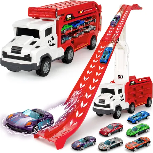 Miniatura 8 de BainGesk Juguetes de Camión de Coches para Niños y Niñas de 3, 4, 5, 6 Años, Pista de Carreras de 25 Pulgadas con Juguetes de Camión, Camión