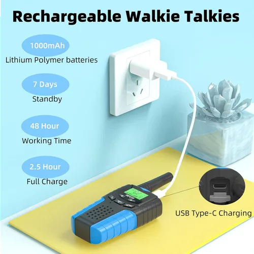 Miniatura 2 de Walkie Talkies para niños, recargable, paquete de 2, 3 millas de largo alcance, 22 canales, radio de 2 vías, mini wakey takey, cumpleaños, juguetes
