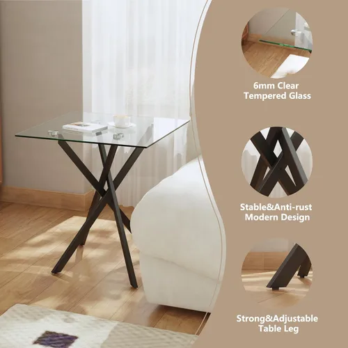 Miniatura 7 de Mesa auxiliar pequeña con patas de metal, mesa auxiliar cuadrada de vidrio templado moderna para sala de estar, sofá, oficina en casa