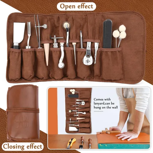 Miniatura 3 de Herramientas para Trabajar Cuero, Kit de Herramientas de Artesanía en Cuero con Lezna para Perforar Agujeros y Coser, Agujas de Costura