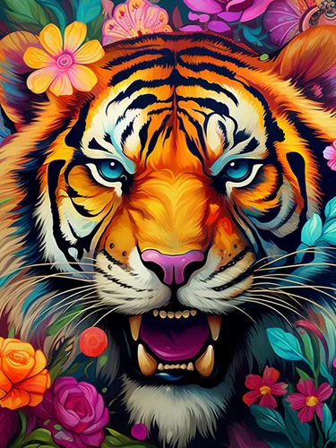 Miniatura 11 de Bimkole Kits de arte de diamantes 5D para adultos, flores alrededor del tigre, set de bordado de pedrería DIY animal de taladro completo, pintura