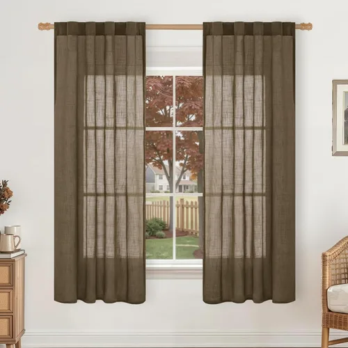 Miniatura 69 de LAMIT Cortinas de lino beige de 30 pulgadas de largo para ventanas pequeñas, cortinas semitransparentes filtrantes de luz, pestaña trasera