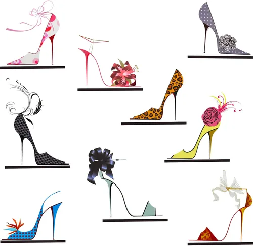 Maydahui Calcomanías de pared de zapatos de tacón alto de colores modernos para mujer, zapatos de flores, tacones (32 x 30 pulgadas) para zapatos,