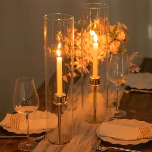 Efavormart Paquete de 2 | Portavelas Candelabro Transparente de 18", Pantalla de Vidrio para Vela, Pantalla de Vela Huracán de Extremo Abierto,