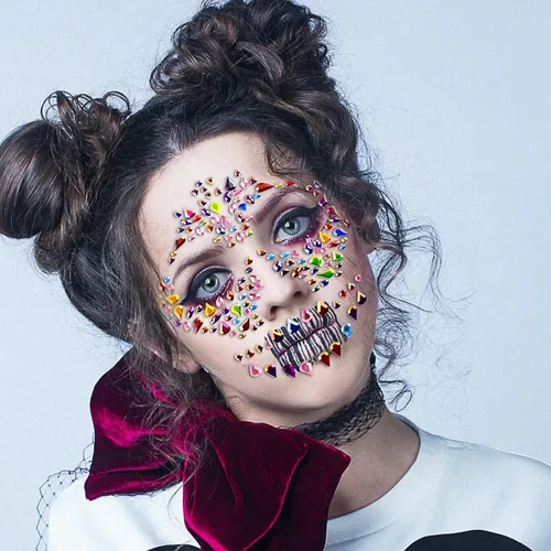 Miniatura 7 de Gemas faciales de esqueleto, joyas del Día de los Muertos, calavera con purpurina para maquillaje, gemas faciales de Halloween, calcomanías