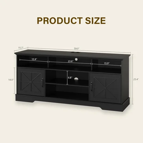 Miniatura 2 de Wodeer Soporte de TV negro para televisores de hasta 65 pulgadas, centro de entretenimiento de granja de 59 pulgadas con gabinete de almacenamiento