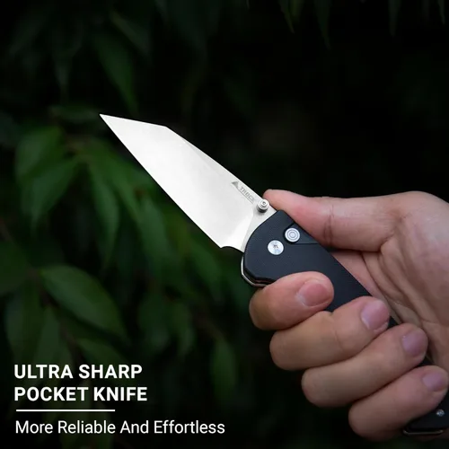 Miniatura 8 de Cuchillo plegable de bolsillo, hoja D2 de 3.39 pulgadas, acabado lavado a la piedra, cuchillo EDC para hombres y mujeres con mango G10, campamento
