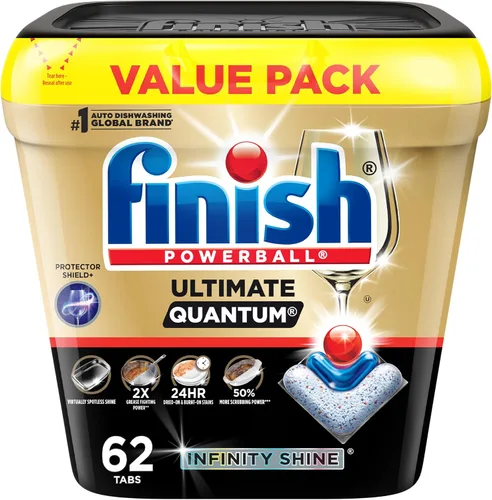 Finish Ultimate Infinity Shine - Cápsulas para lavavajillas, detergente sin necesidad de pre-enjuague, elimina manchas quemadas, con Protector
