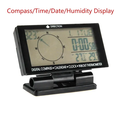 Miniatura 4 de Termómetro digital para coche negro con retroiluminación azul brújula reloj con LCD grande 3.9 pulgadas