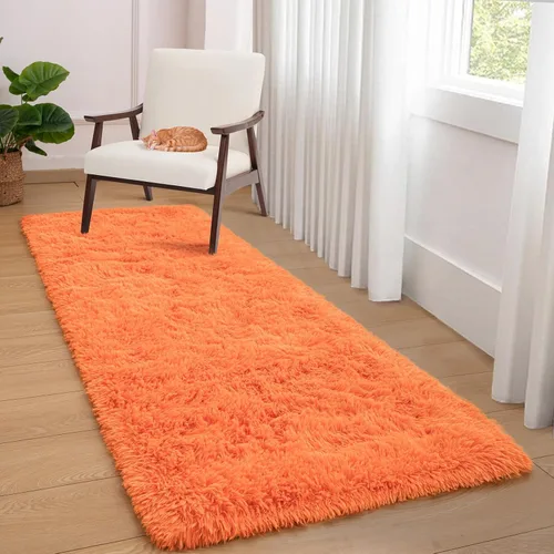 Miniatura 3 de Softlife Alfombra naranja para dormitorio, alfombra de felpa esponjosa para sala de estar para niñas, alfombra lanuda para niños, alfombra suave