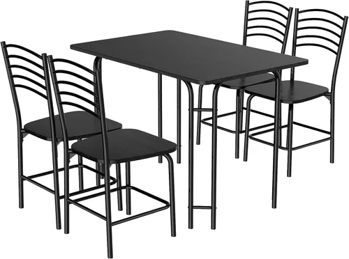 Miniatura 8 de Giantex Juego de 5 mesas de comedor para 4 personas, mesa de cocina moderna y 4 sillas, parte superior de madera y patas de metal, muebles
