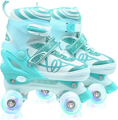 Patines para niños y niñas con detalles de purpurina, patines de diseño musical para exteriores con ruedas iluminadas, patines ajustables para niños