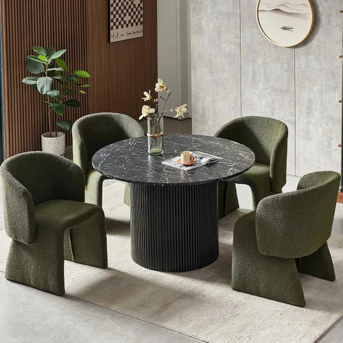 Miniatura 23 de Homedot Juego de mesa de comedor de 3 piezas para 2, mesa de cocina redonda de 47" y sillas de comedor tipo barril tapizadas en marrón, juego